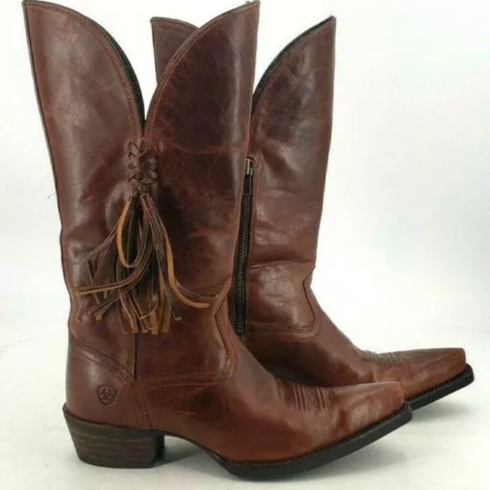 Ariat Women's Loretto 10014126 Brown Leather Tasseled Slip On Western Boot Sz 8B